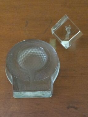 Clear Glass Golf-Themed Paperweight / Desk Decor